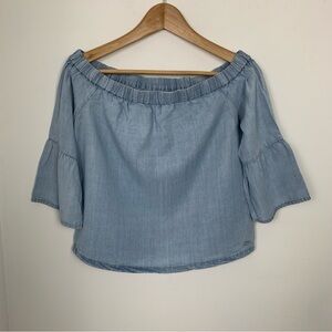 Guess Off the Shoulder Chambray Blouse